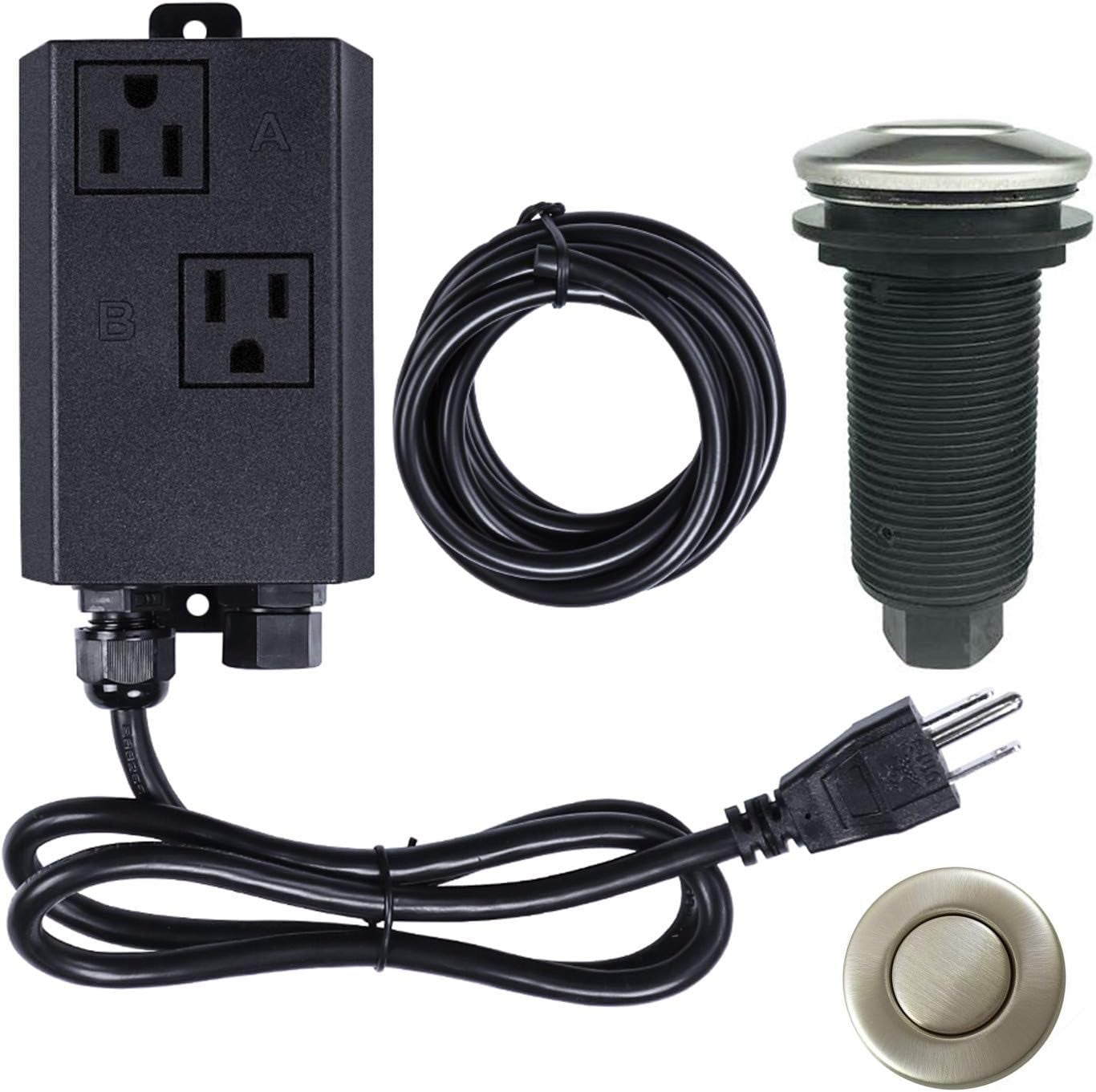 Garbage Disposal Air Switch Kit Sink Top Waste Disposal Long Stainless Steel Brushed Nickel On/Off Air Button Food and Waste Disposals Part by