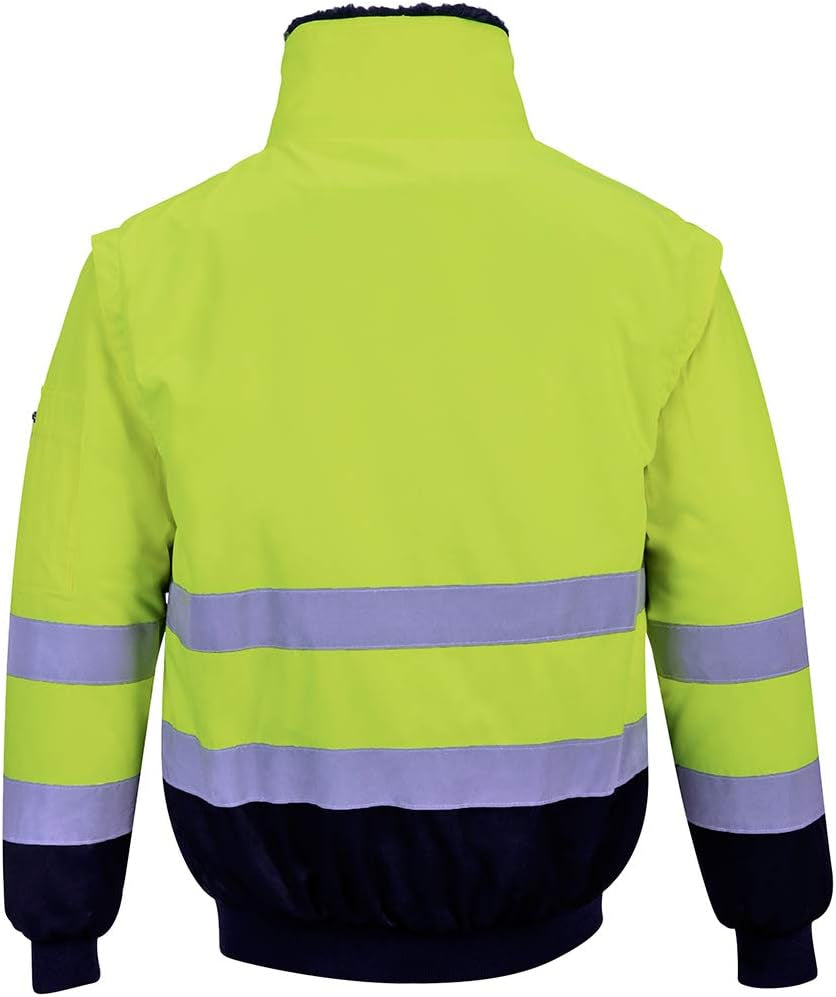 Hi-Vis Pilot Jacket Visibility Reflective Safety Protective Work Wear Coat ANSI 3, Yellownavy, Large