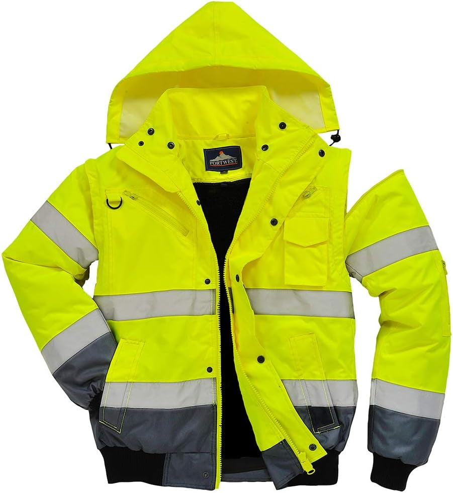 3In1 Bomber Jacket Viz Insulated Safety Visability Work Bomber Rain ANSI 3, Orangenavy, Medium