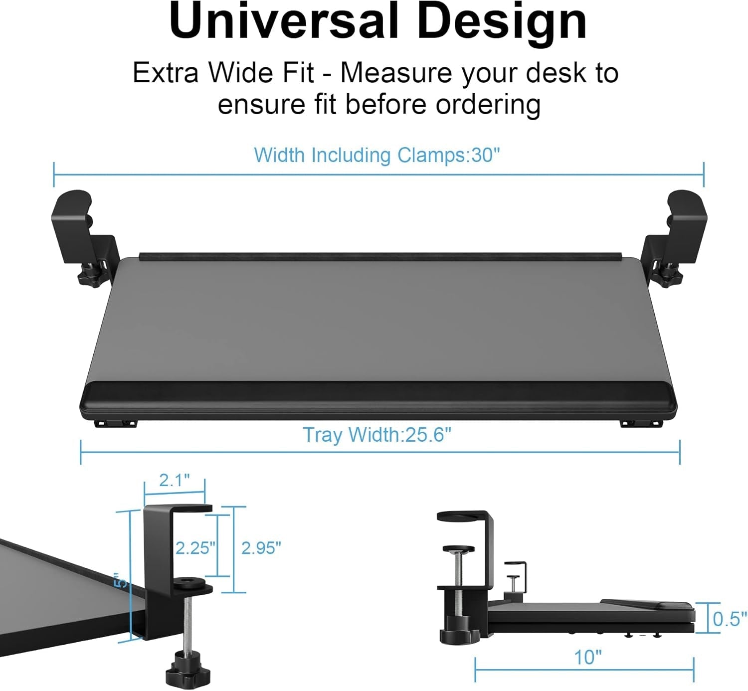 Keyboard Tray under Desk Slide Out,Keyboard Drawer Clamp on Keyboard Tray with Wrist Rest Keyboard Holder for Home Office School 26" (30" Including Clamps) X 10" Dark Gray