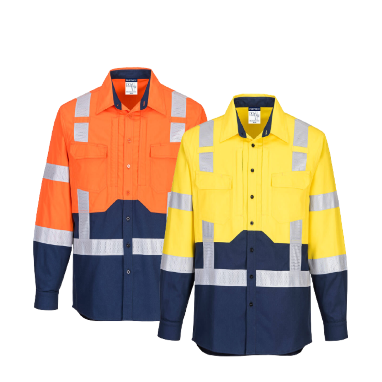 Portwest Hi-Vis Stretch Long Sleeve Shirt Reflective Tape Work Safety MS103-KarWorkwear
