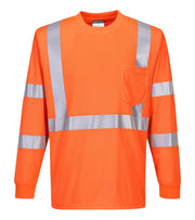 S192 Hi-Vis Long Sleeve Ribbed Cuff T-Shirt Orange, X-Large
