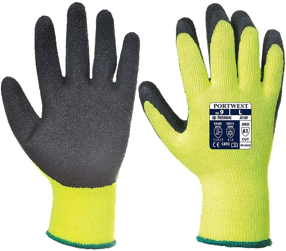A140 Thermal Outdoor Cold Protection Glove with Crinkle Latex Grip ANSI, Yellowblack, Large