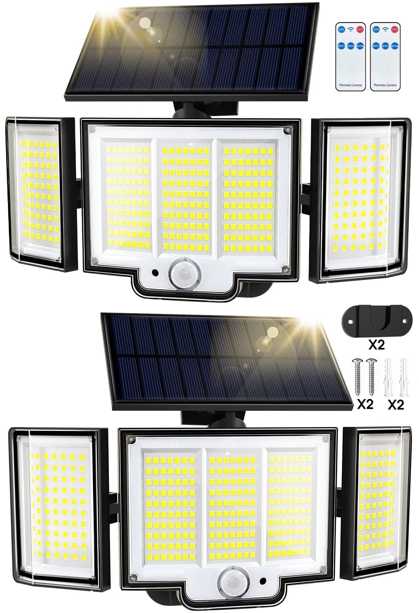 348 LED 3000LM Solar Motion Sensor Flood Lights, 2Pack
