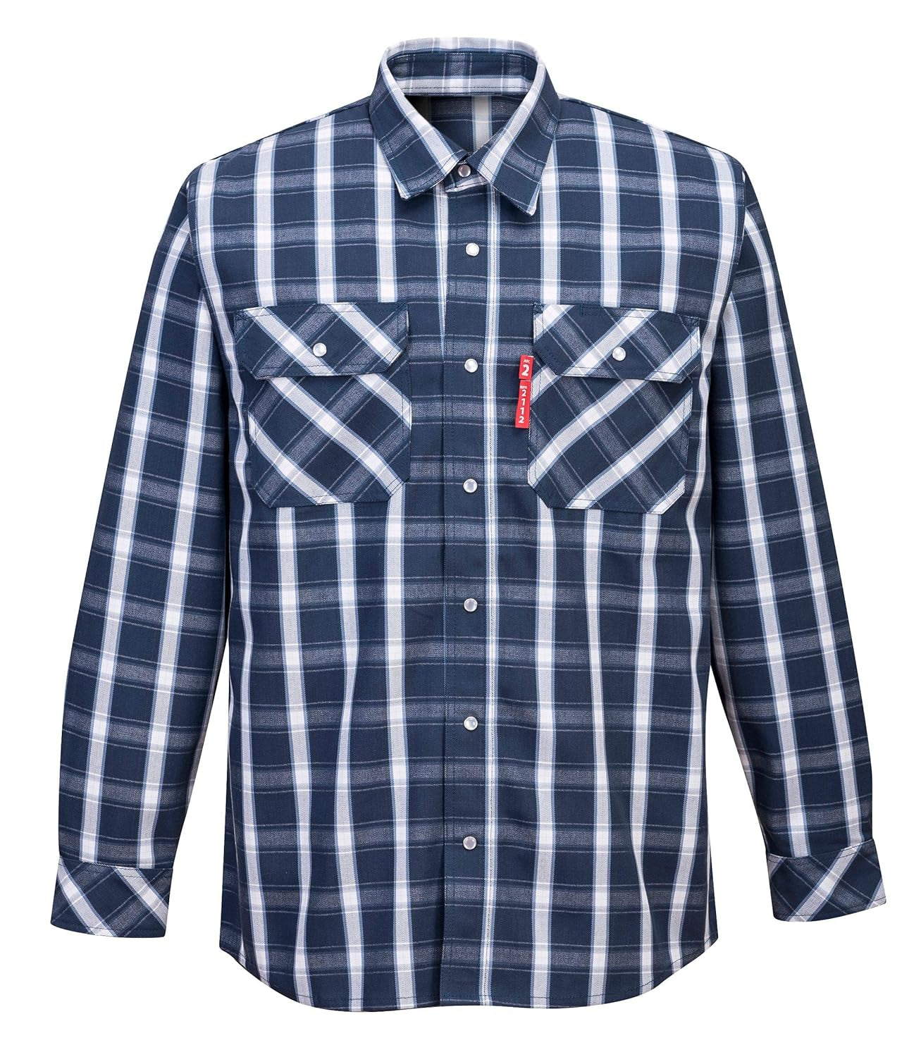 UFR97 Bizflame 88/12 FR Plaid Protective Safety Shirt Navy, Xx-Large