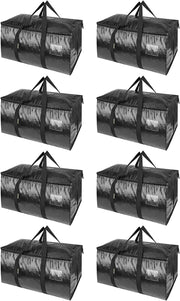 8-Pack Oversized Moving Bags with Reinforced Handles, Heavy-Duty Storage Tote for Clothes, Moving Supplies (Black, 8-Pack)
