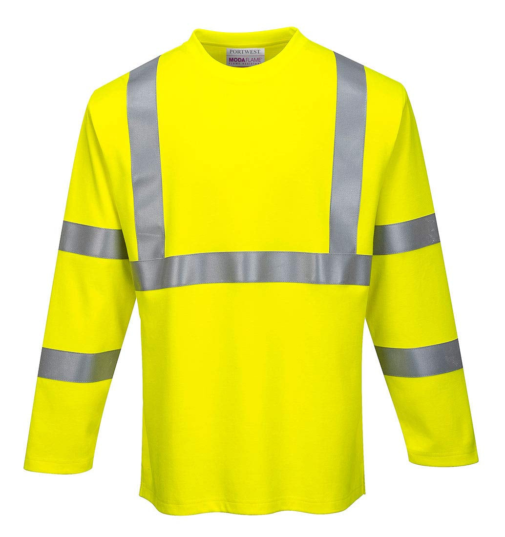 FR96 FR Long Sleeve Safety Work T Shirt in Reflective Hi Vis ASTM ANSI, Large
