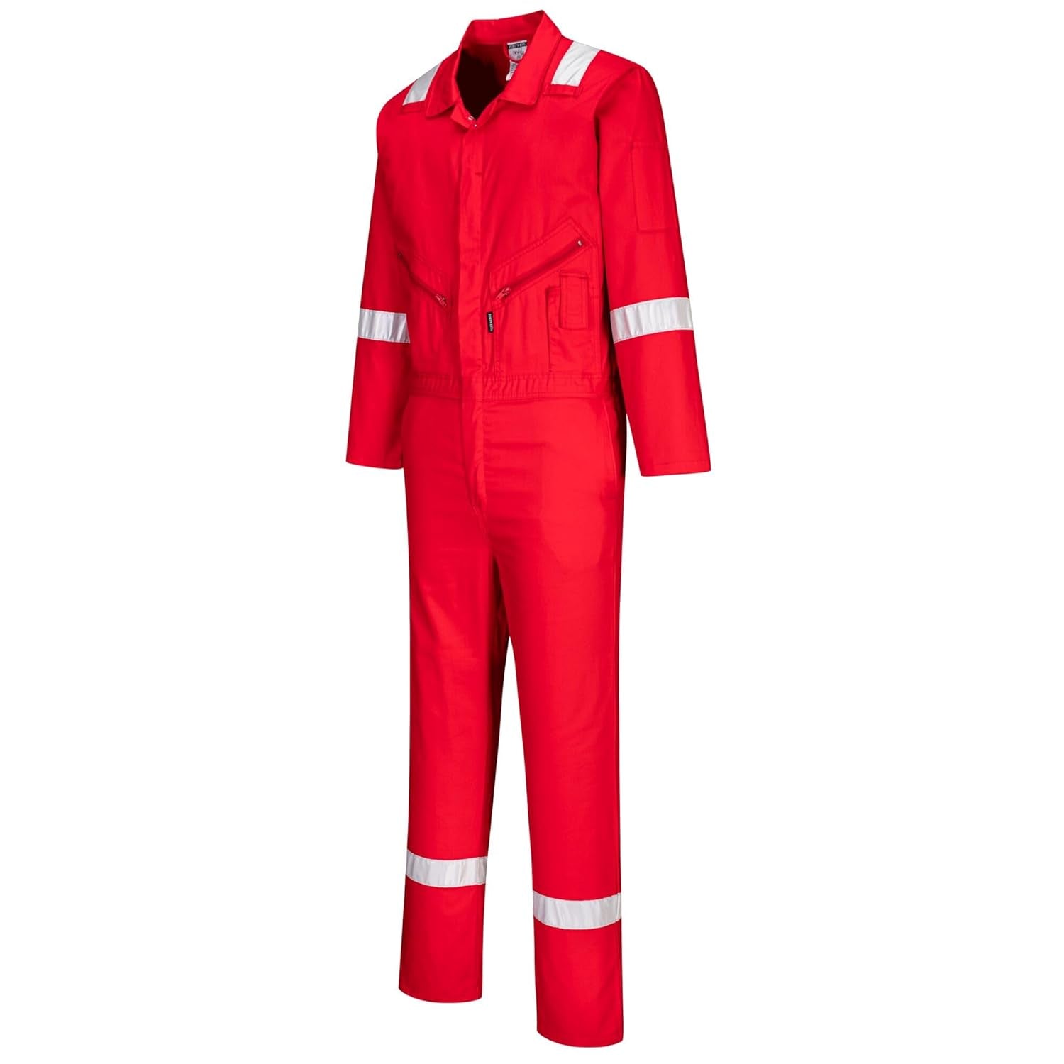 C814 Iona Cotton Heavy Duty Work Overalls with Reflective Safety Tape, Red, Small