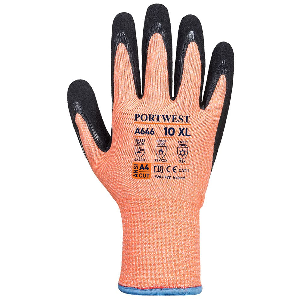 A646 Vis-Tex Winter HR Cut Nitrile Glove Orange/Black, X-Large