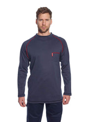 FR01 Mens Flame Resistant Bizflame Long Sleeved Crew Neck T Shirt ASTM, Navy, XXL