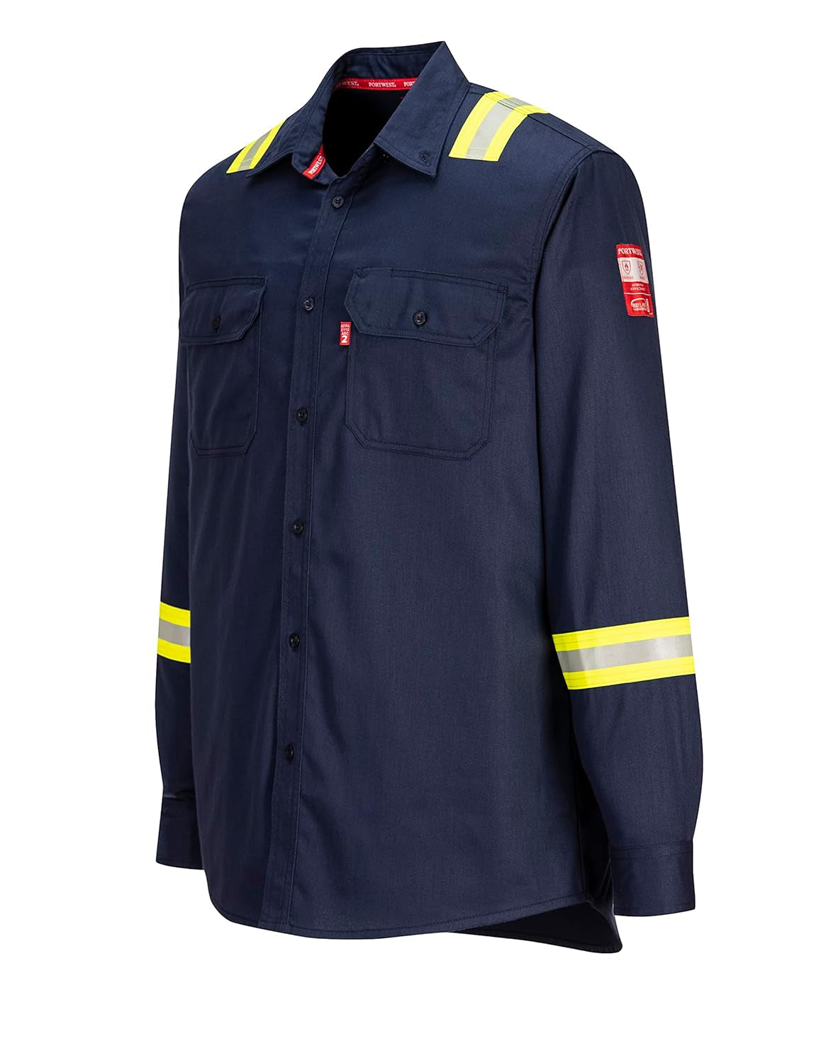 FR706 Men'S Flame Resistant FR Reflective Tape Shirt Navy, Medium