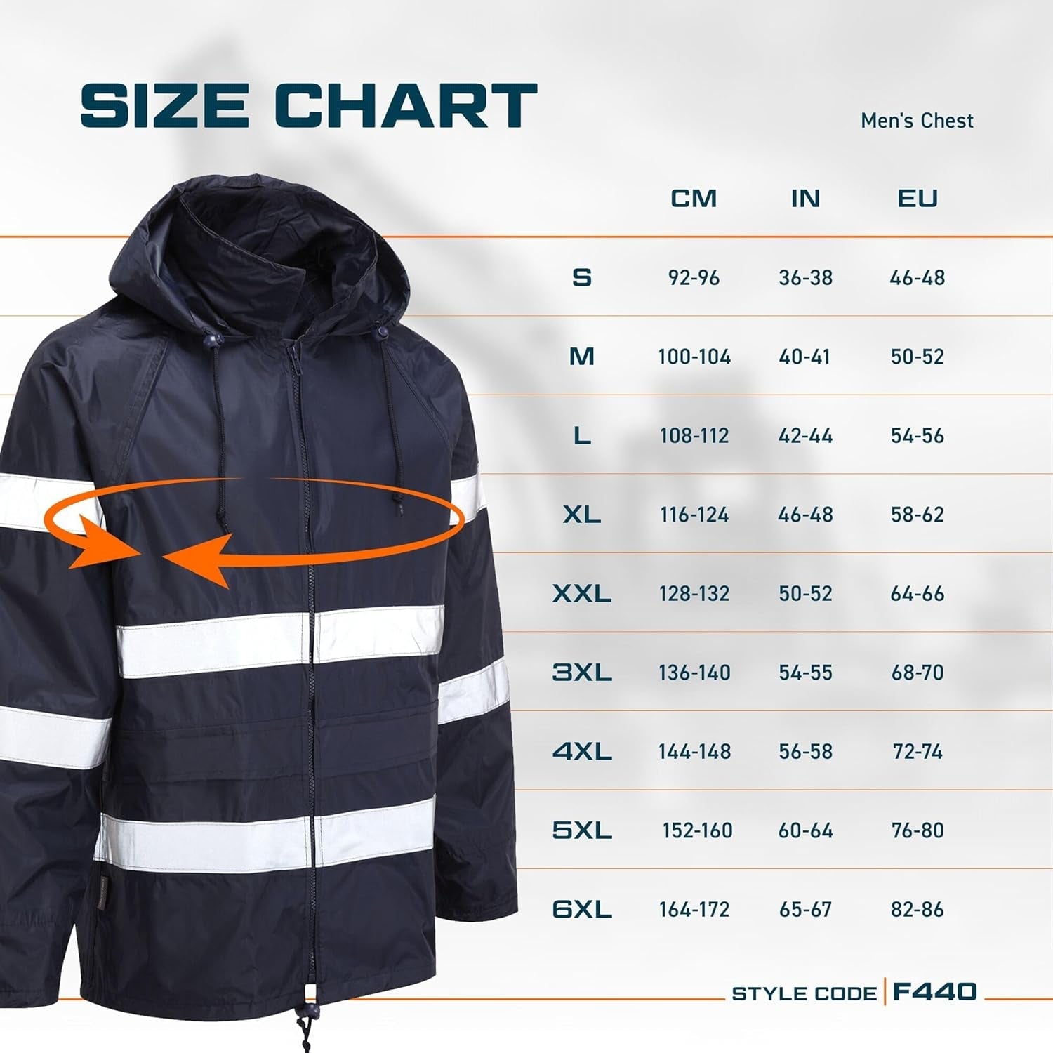 F440 Men'S Hi Vis Waterproof Hooded Rain Jacket - Classic Iona Reflective Rain Coat Navy, Medium