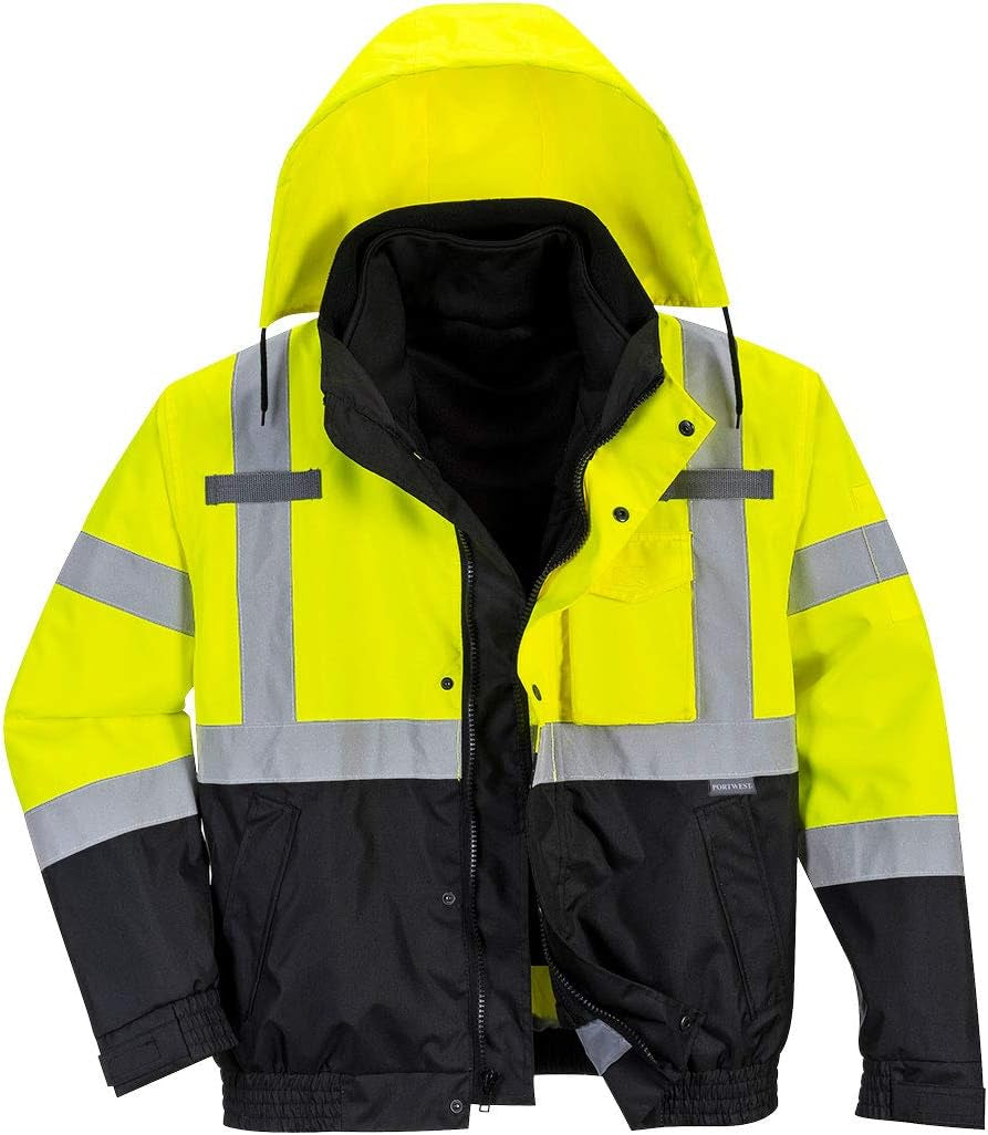 US365 Men'S Hi Vis Waterproof 3-In-1 Bomber Jacket - Reflective Contrast Rain Jacket ANSI Class 3