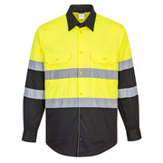 E066 Two Tone ANSI Long Sleeve Work Shirt Yellow/Black, Large