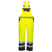S488 Waterproof Hi Vis Safety Overalls, Contrast Bib and Brace Breathable Workwear Yellow/Black, Large