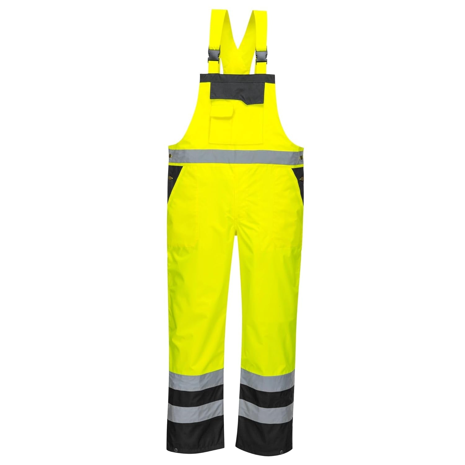 S488 Waterproof Hi Vis Safety Overalls, Contrast Bib and Brace Breathable Workwear Yellow/Black, Large