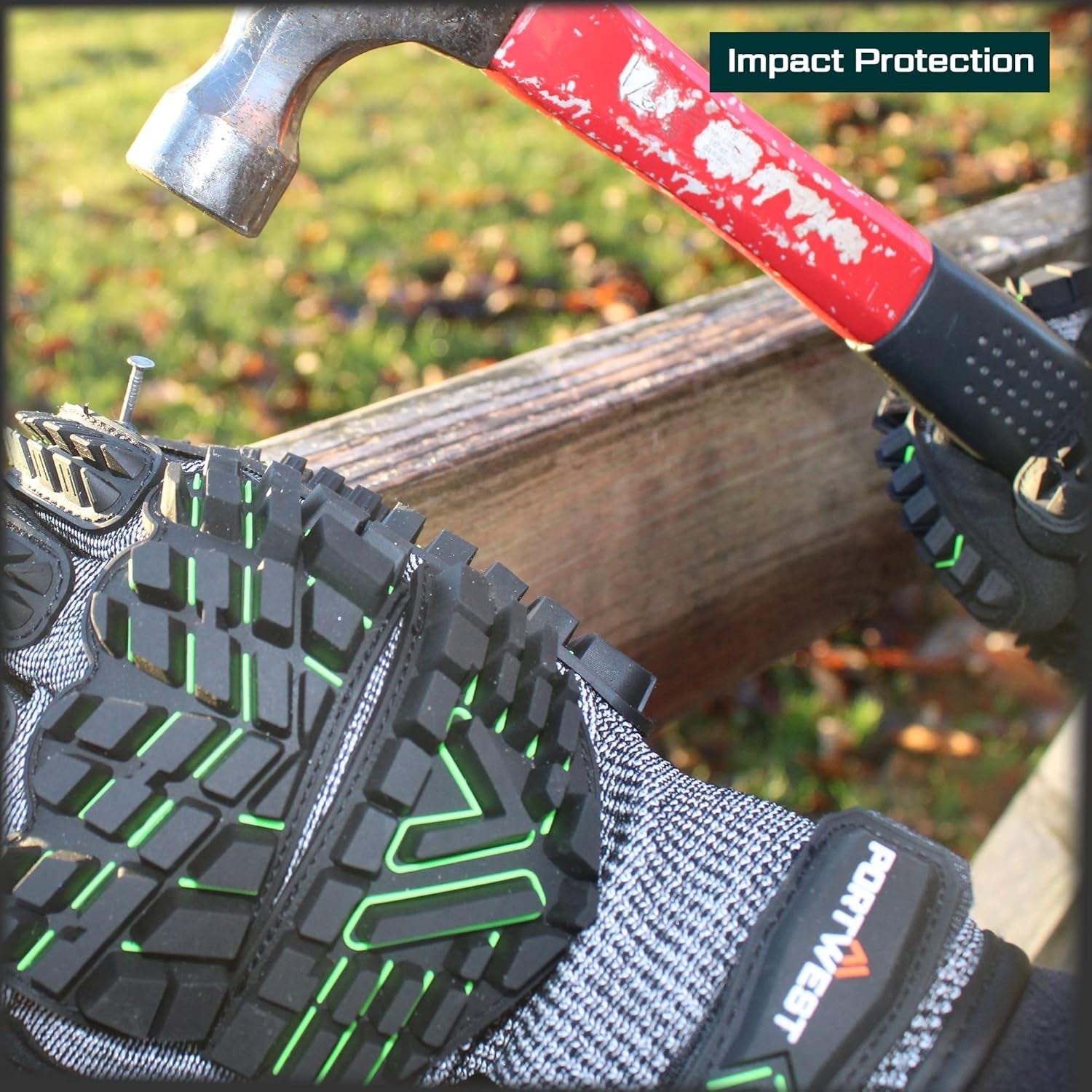 A755 anti Impact Safety Work Gloves - Nitrile Foam Cut Resistant & Impact Reducing Protective Work Gloves Black/Green, Large