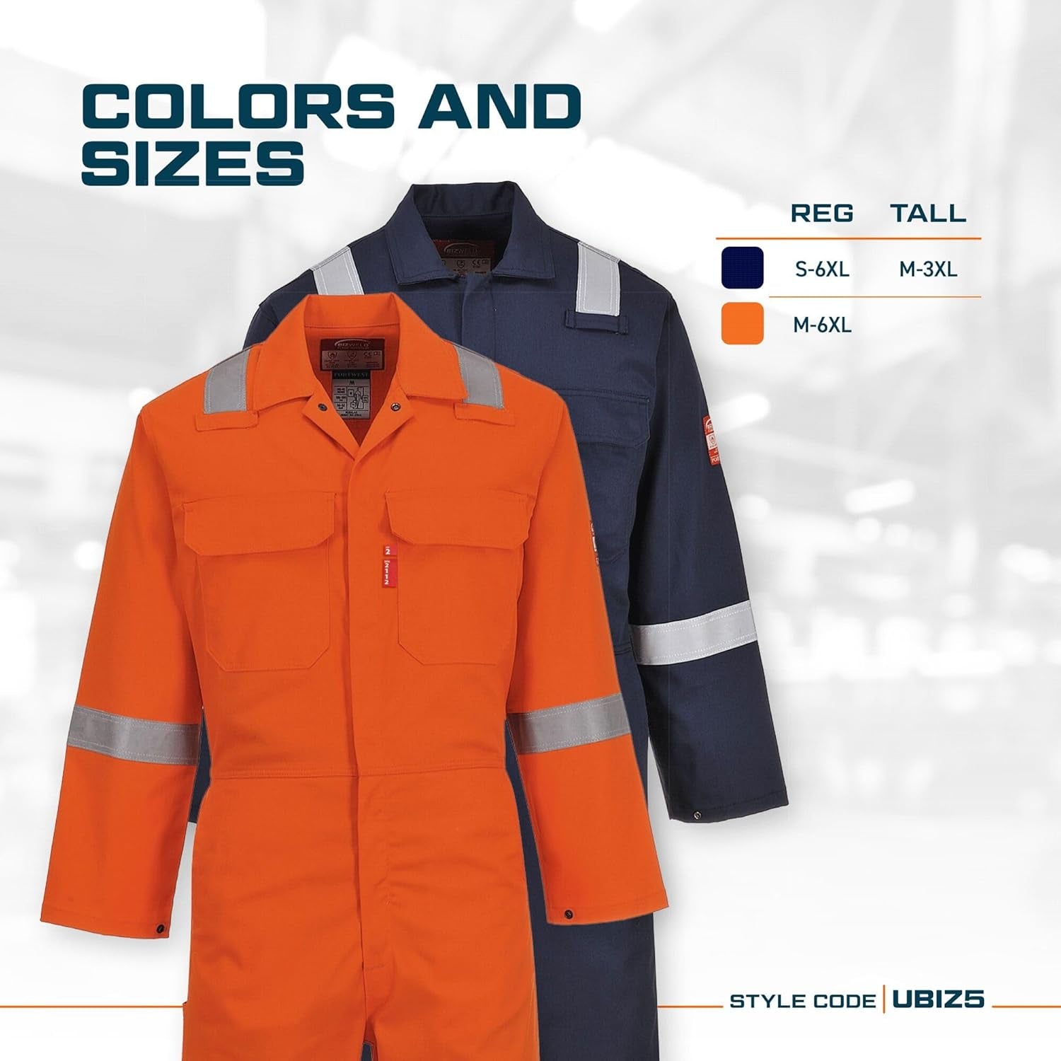 Bizweld Iona Coverall Overall Work Fire PPE Protective Wear Safety Boiler Suit ASTM NFPA ARC 2, Navy, Medium