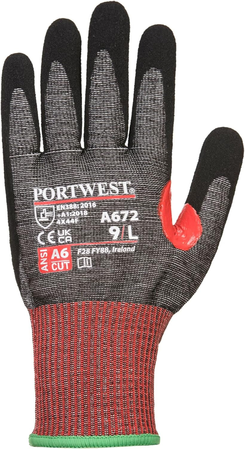 A672 Reinforced Grip Nitrile Cut Resistant Safety Work Gloves Black, Medium