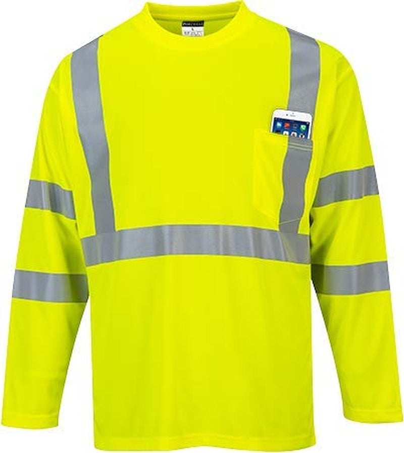 S191 Hi-Vis Long Sleeve Pocket T-Shirt Yellow Tall, Large