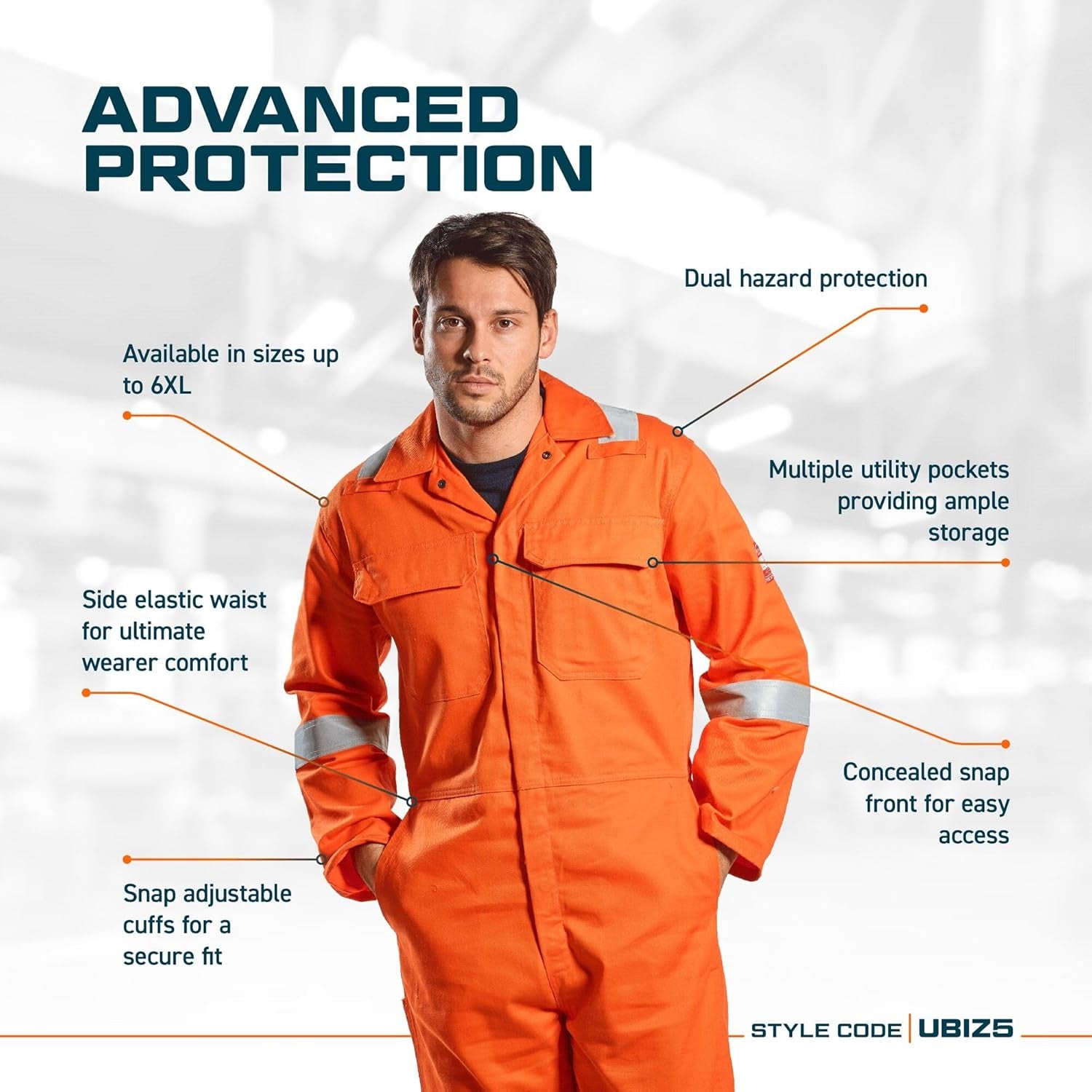 Bizweld Iona Coverall Overall Work Fire PPE Protective Wear Safety Boiler Suit ASTM NFPA ARC 2, Navy, Medium