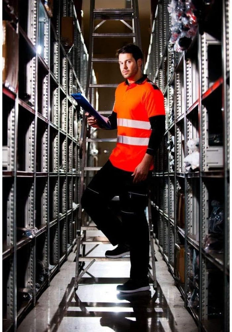 PW3 Hi-Vis Polo Shirt S/S - T180, Yellow/Black, Medium