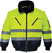 Hi-Vis Pilot Jacket Visibility Reflective Safety Protective Work Wear Coat ANSI 3, Yellownavy, Large