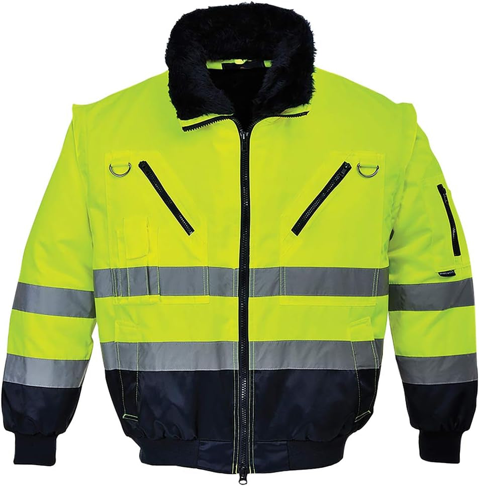 Hi-Vis Pilot Jacket Visibility Reflective Safety Protective Work Wear Coat ANSI 3, Yellownavy, Large