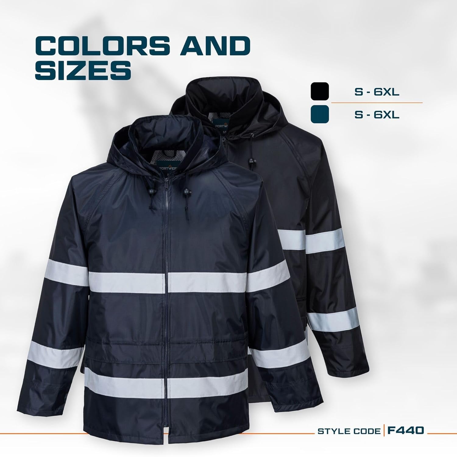 F440 Men'S Hi Vis Waterproof Hooded Rain Jacket - Classic Iona Reflective Rain Coat Navy, Medium