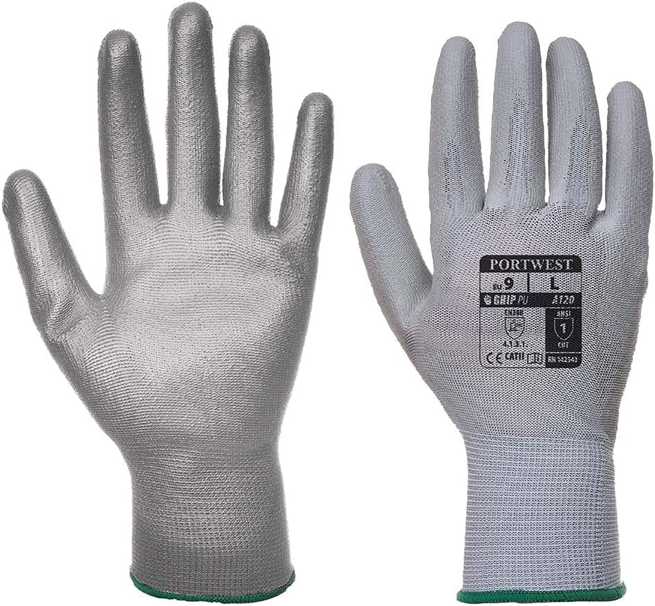 Vending PU Palm Handling Work Protective Safety Grip Resistant ANSI 105, Gray, X Small