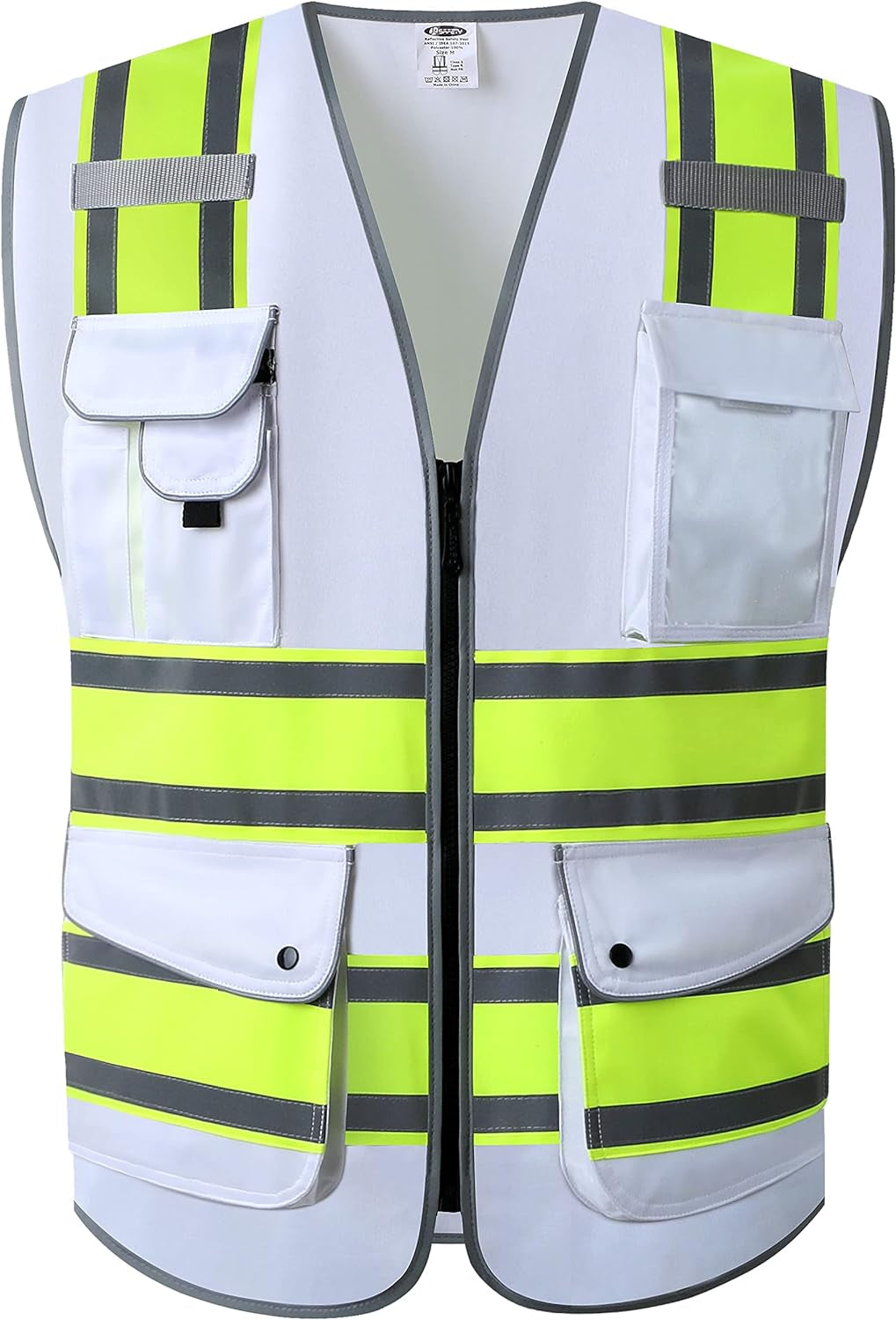 9 Pockets Class 2 High Visibility Zipper Front Safety Vest with Reflective Strips, Meets ANSI/ISEA Standards (Large, 150-Pink)