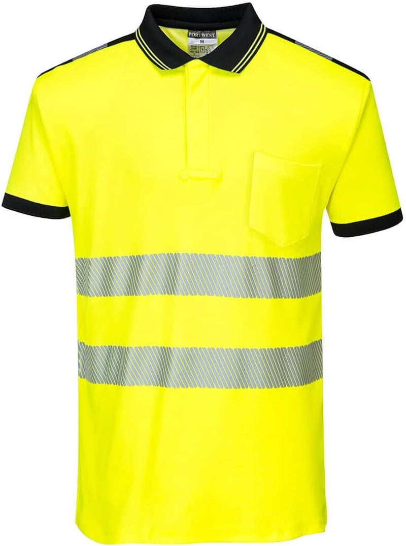 PW3 Hi-Vis Polo Shirt S/S - T180, Yellow/Black, XL