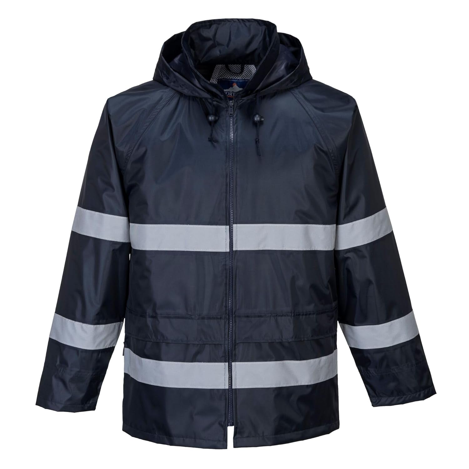 F440 Men'S Hi Vis Waterproof Hooded Rain Jacket - Classic Iona Reflective Rain Coat Navy, Medium