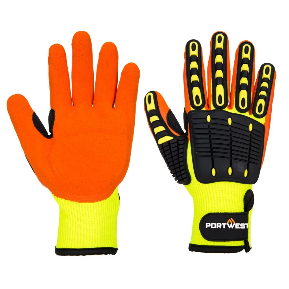 A721 Lightweight anti Impact Nitrile Grip Safety Work Gloves Yellow/Orange, Small-KarWorkwear
