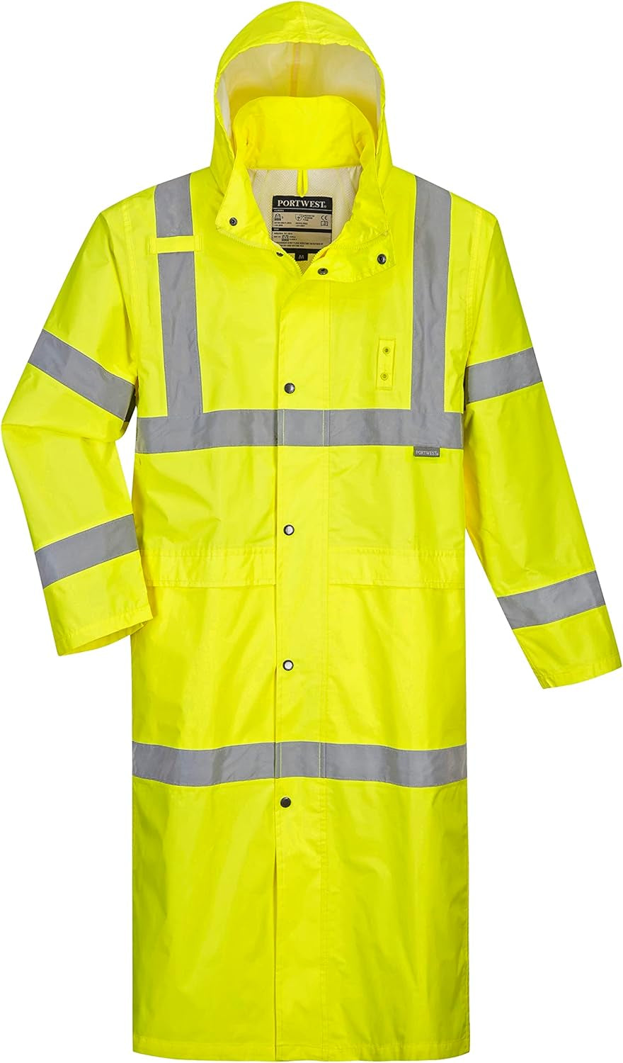 UH445 Men'S Classic Raincoat Waterproof Hi Vis Reflective Long Rain Jacket ANSI Class 3 Yellow