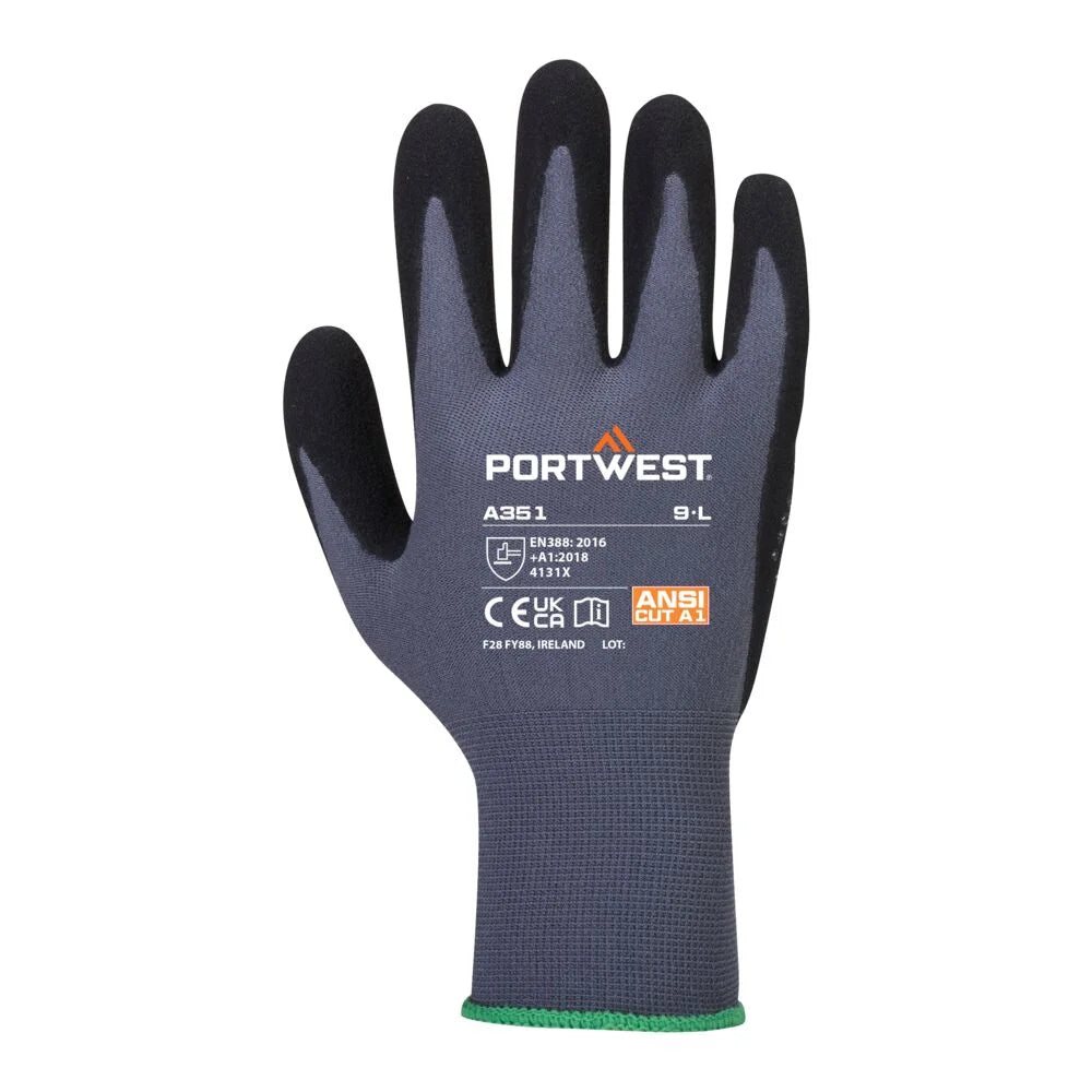 A351 Nitrile Work Gloves Palm Dipped Dermiflex plus Gloves Grey/Black, X-Large-KarWorkwear
