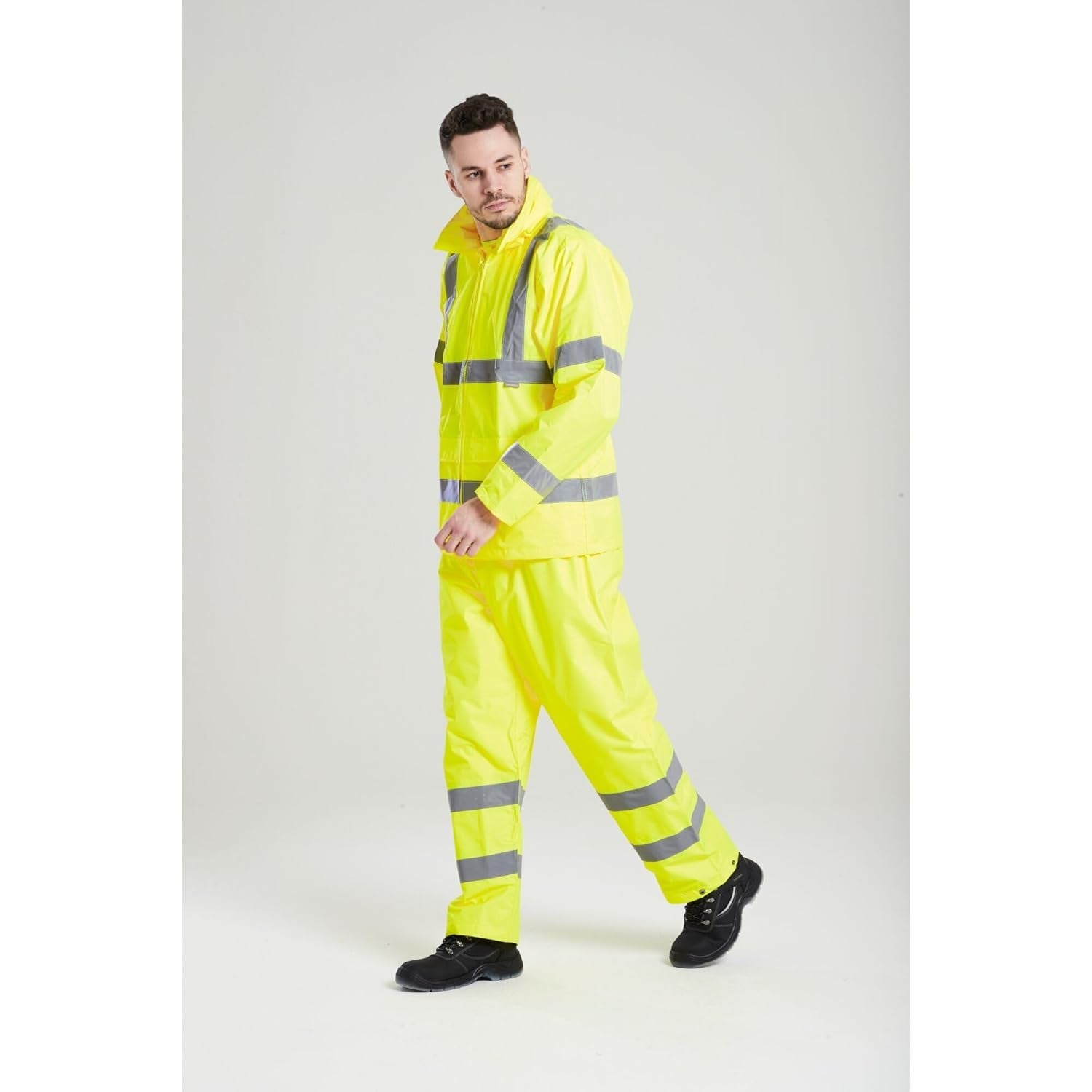 Hi-Vis Rain Trousers Viz Work Cargo Work Pants Reflective Waterproof Rain ANSI E, Yellow, Large