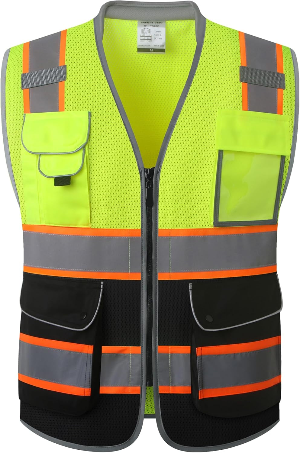 9 Pockets Class 2 High Visibility Zipper Front Safety Vest with Reflective Strips, Meets ANSI/ISEA Standards (Large, 150-Pink)