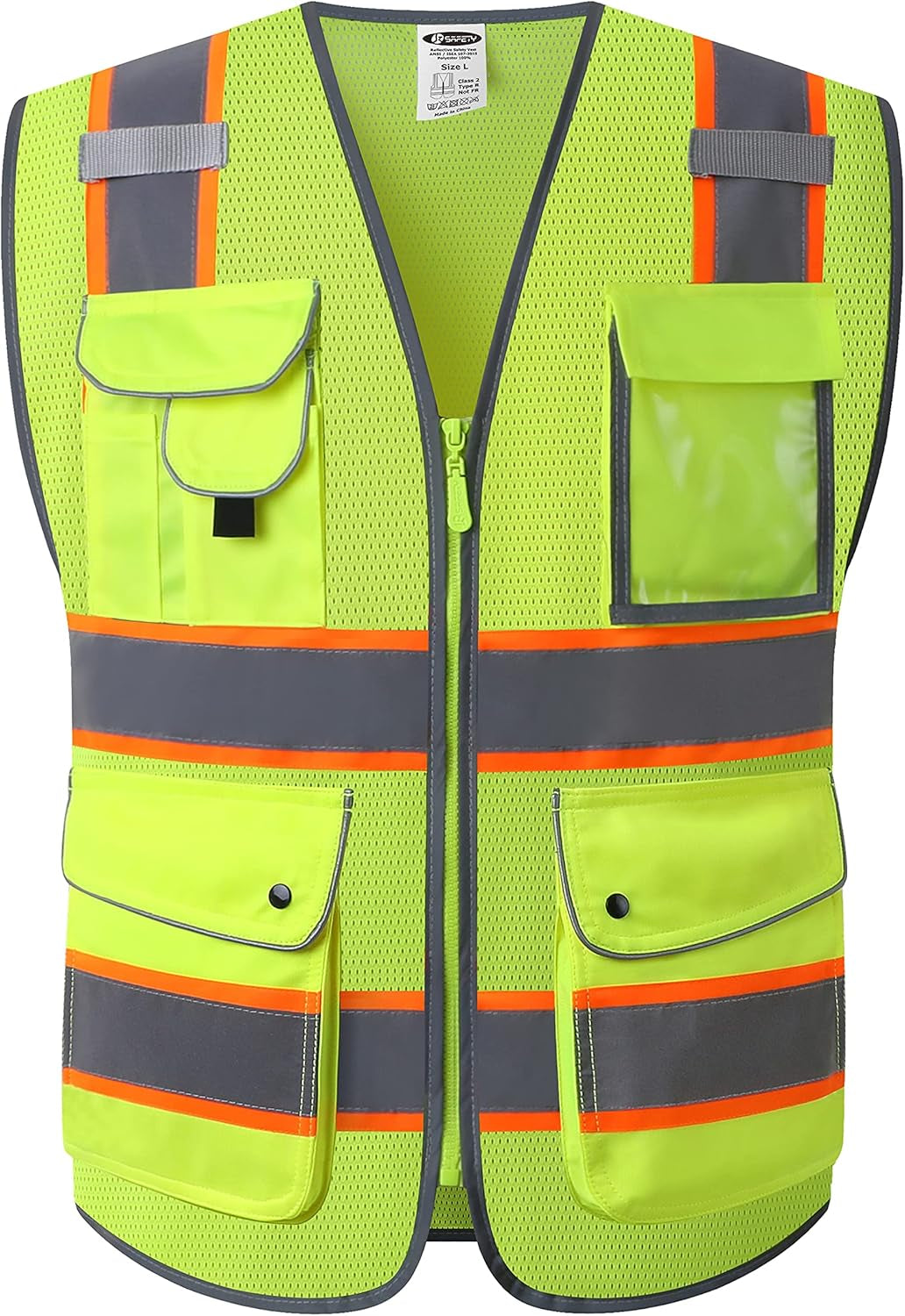 9 Pockets Class 2 High Visibility Zipper Front Safety Vest with Reflective Strips, Meets ANSI/ISEA Standards (Large, 150-Pink)