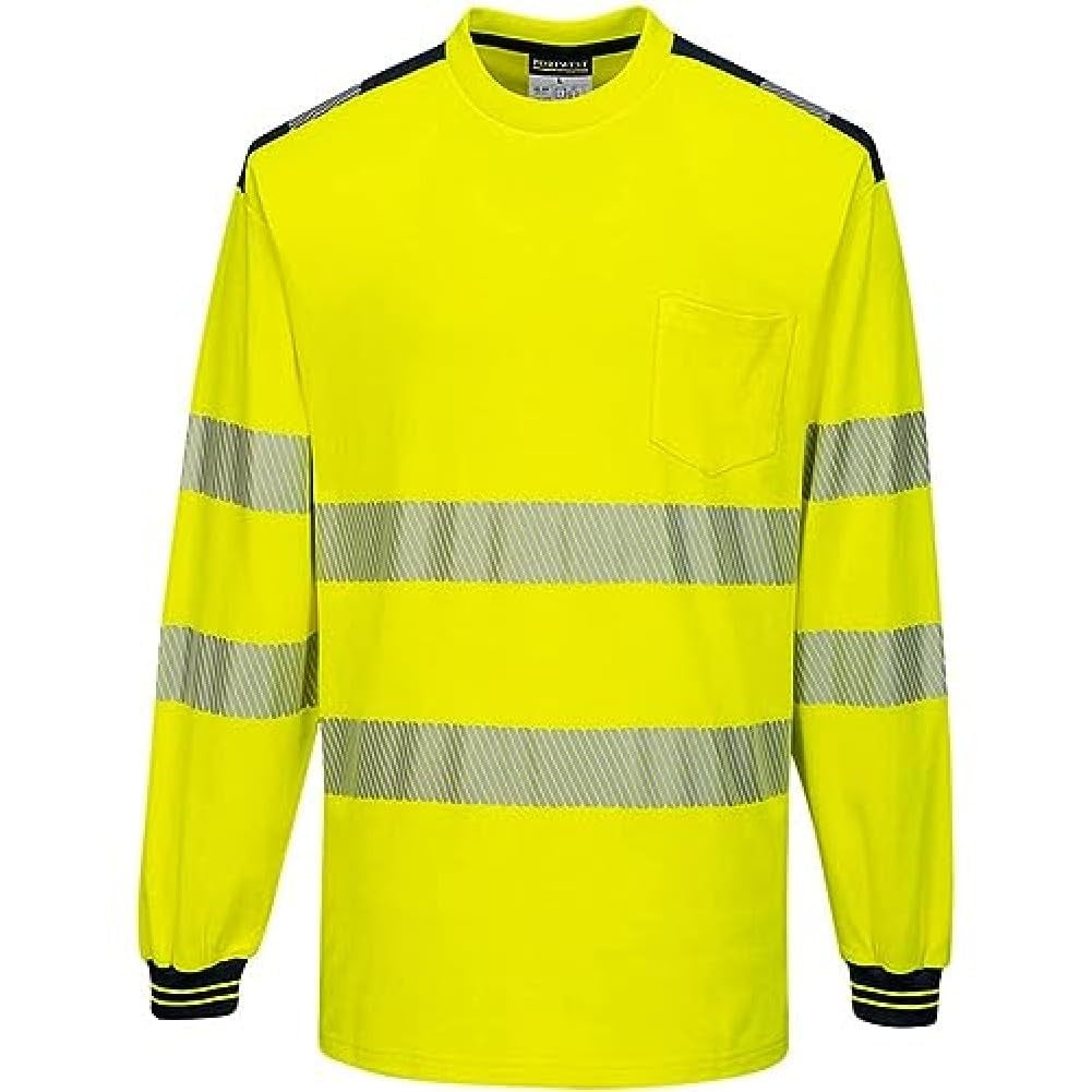 T185 PW3 Hi-Vis Long Sleeve Safety T-Shirt Yellow/Black, Large