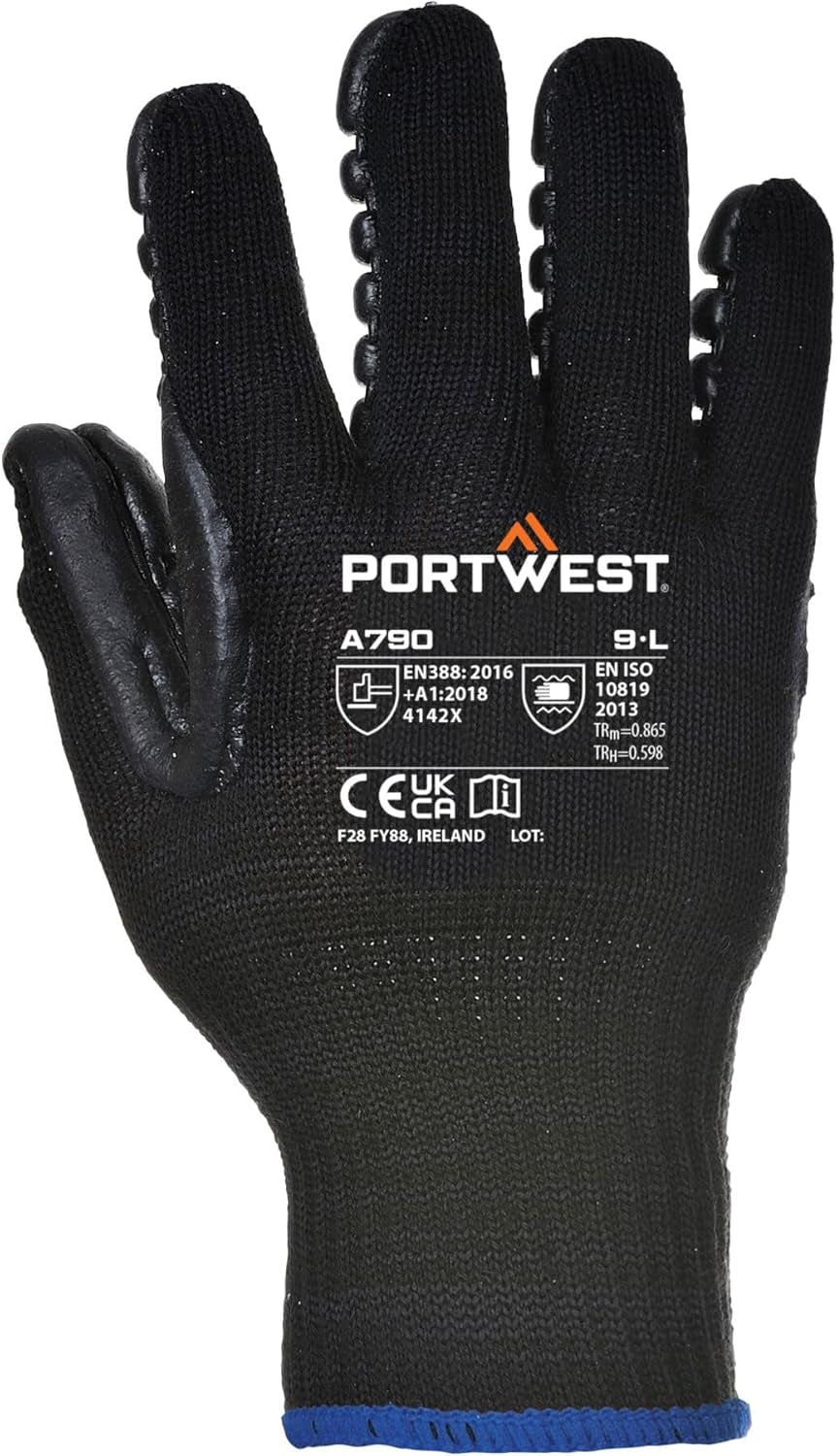A790 Safety Shock Absorbing Glove with anti Vibration Palm Pods ANSI, Large
