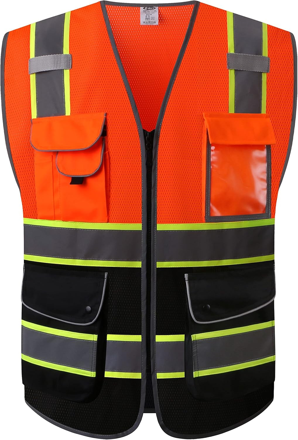 9 Pockets Class 2 High Visibility Zipper Front Safety Vest with Reflective Strips, Meets ANSI/ISEA Standards (Large, 150-Pink)
