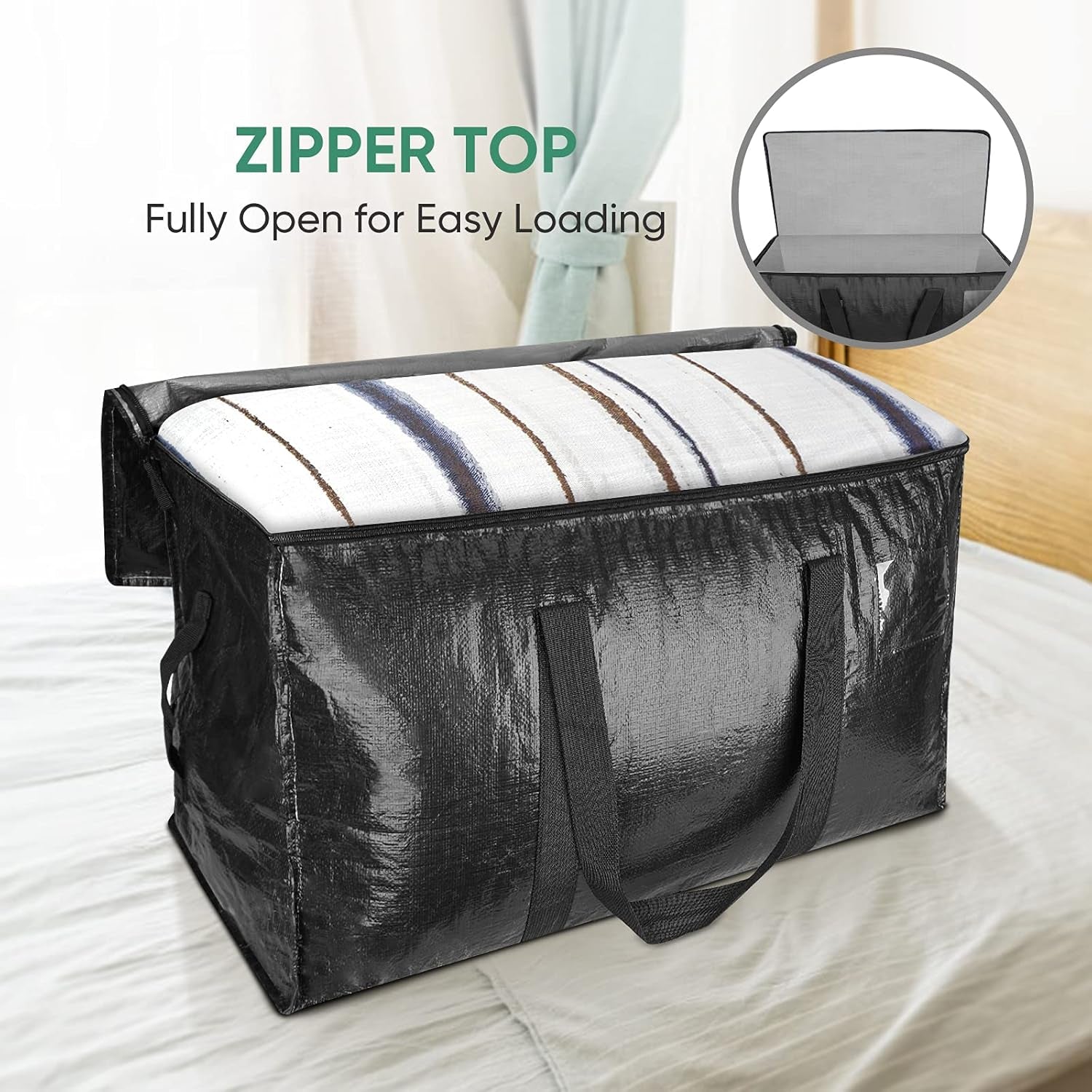 8-Pack Oversized Moving Bags with Reinforced Handles, Heavy-Duty Storage Tote for Clothes, Moving Supplies (Black, 8-Pack)