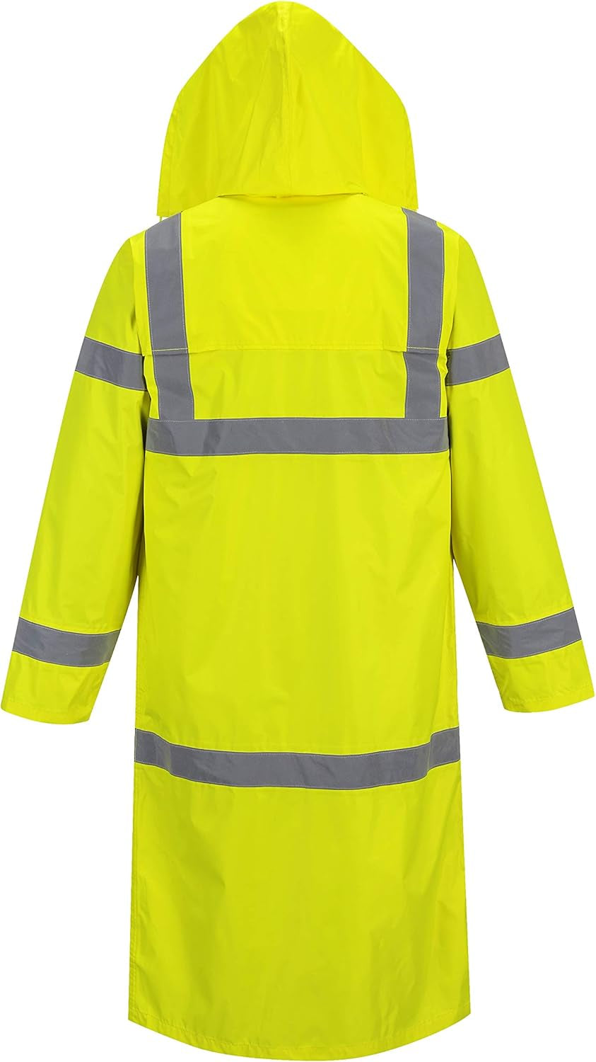 UH445 Men'S Classic Raincoat Waterproof Hi Vis Reflective Long Rain Jacket ANSI Class 3 Yellow