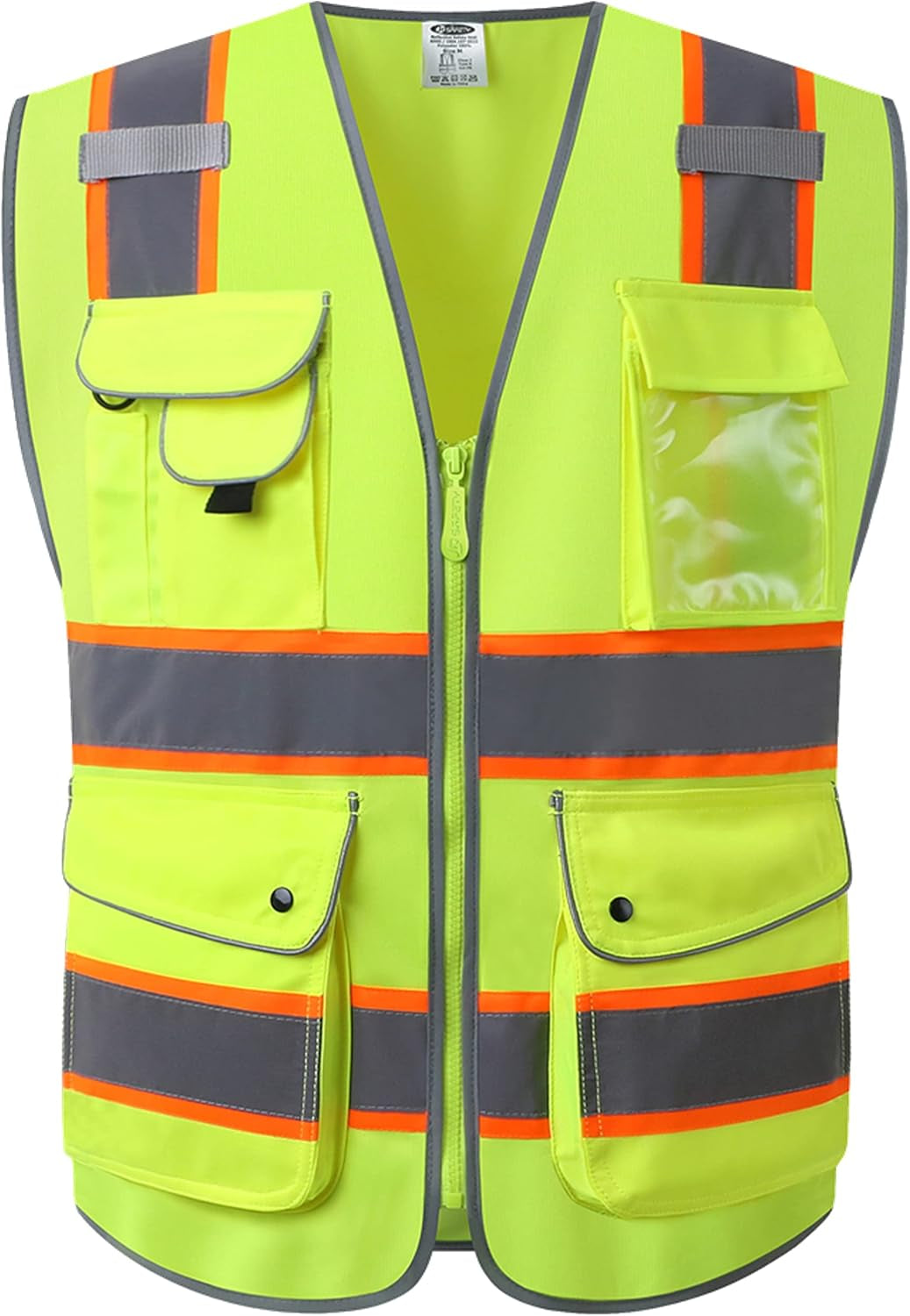 9 Pockets Class 2 High Visibility Zipper Front Safety Vest with Reflective Strips, Meets ANSI/ISEA Standards (Large, 150-Pink)