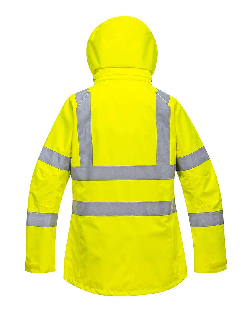 LW70 Women'S Hi Vis Waterproof Rain Jacket - Reflective Safety Workwear Jacket with Pockets and Hood Yellow, Medium