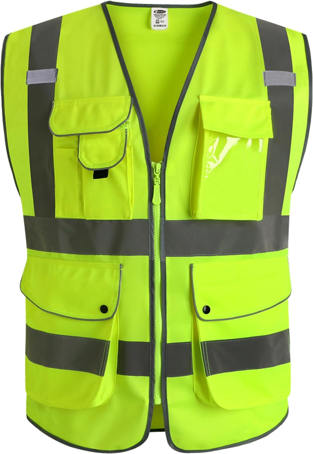 9 Pockets Class 2 High Visibility Zipper Front Safety Vest with Reflective Strips, Meets ANSI/ISEA Standards (Large, 150-Pink)