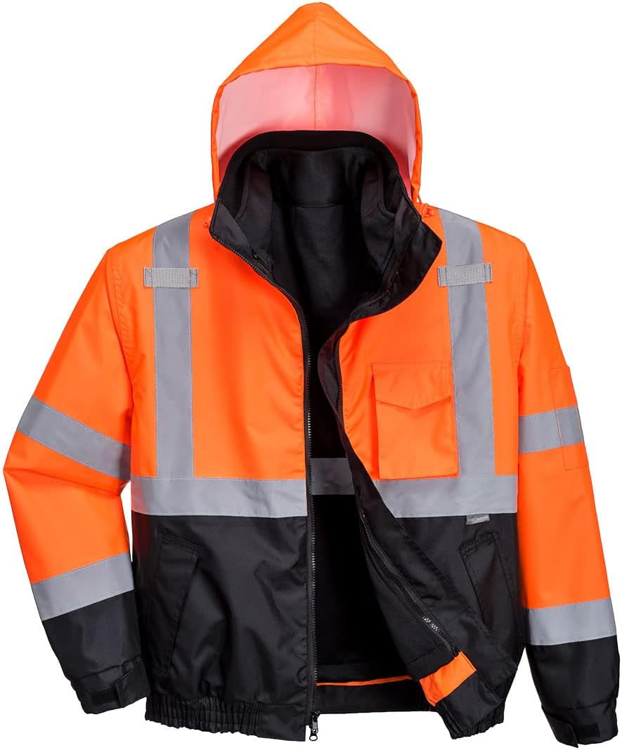 US365 Men'S Hi Vis Waterproof 3-In-1 Bomber Jacket - Reflective Contrast Rain Jacket ANSI Class 3