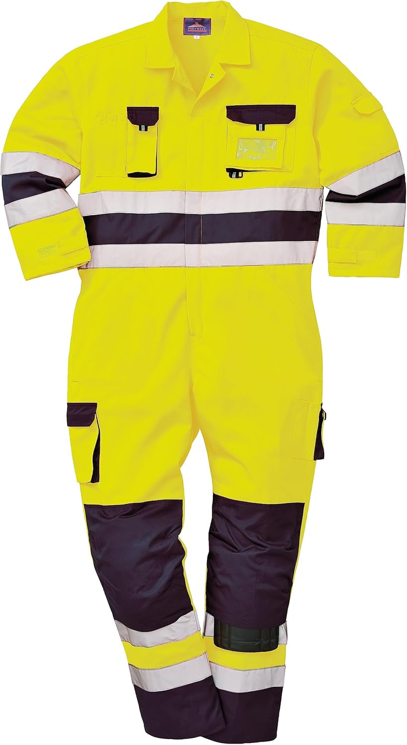 TX55 Nantes Hi Vis Coveralls - Reflective Safety Coveralls with Pockets ANSI Class 3 Yellow/Navy, Large
