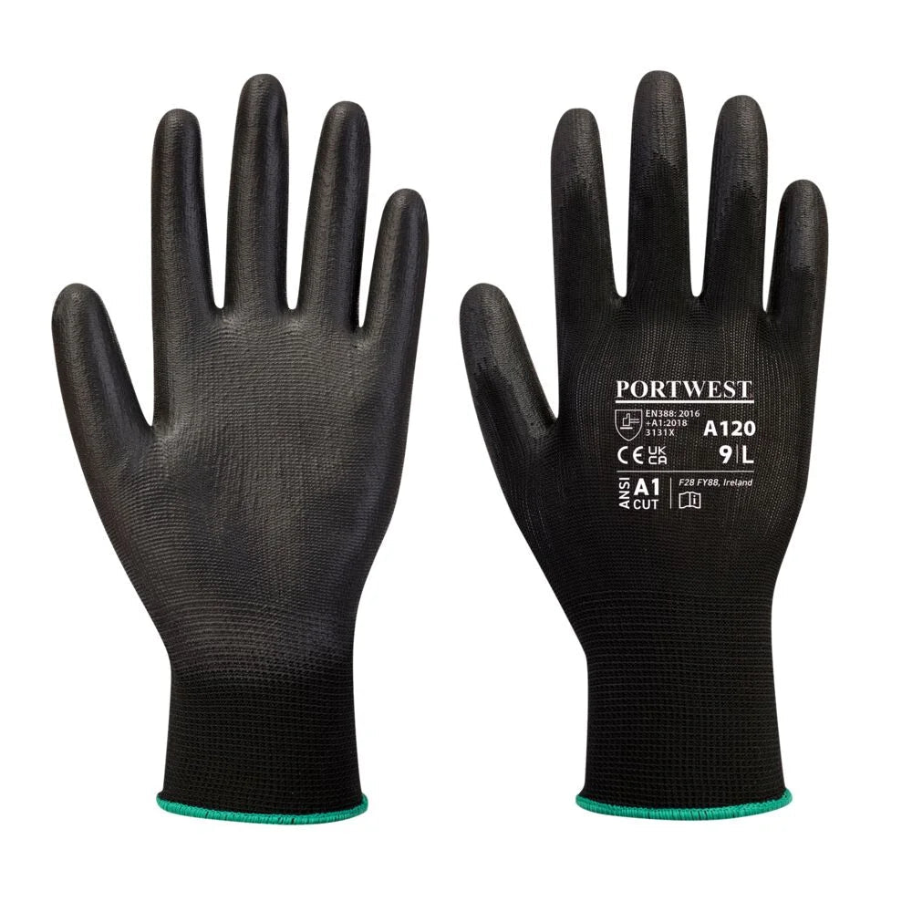 A120 Work Gloves PU Palm Dipped Abrasion and Tear Resistant Black, Xx-Large-KarWorkwear